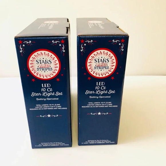 Set of 2 LED 10 Count Stars & Stripes Light Set 4th of July Décor - Picture 4 of 6